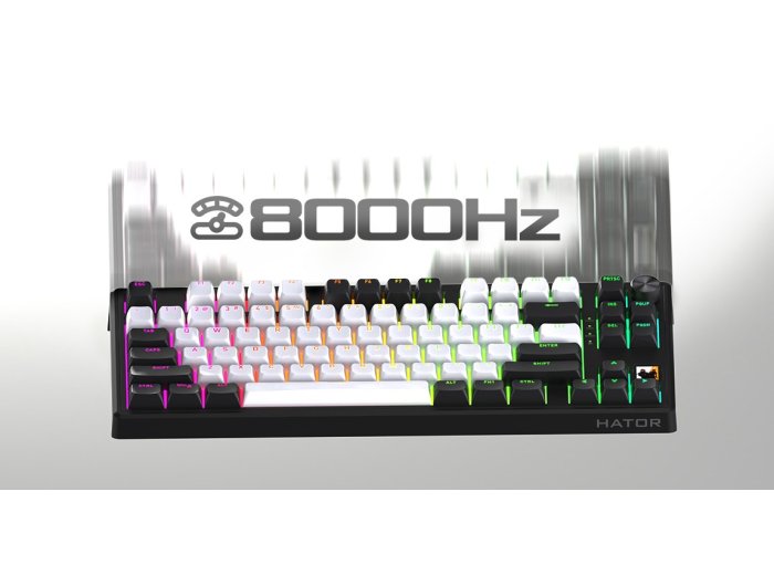 HATOR Skyfall 65 MAG ULTIMA 8K wireless klawiatura Gaming USB + RF Wireless + Bluetooth QWERTY US English Czarny, Biały