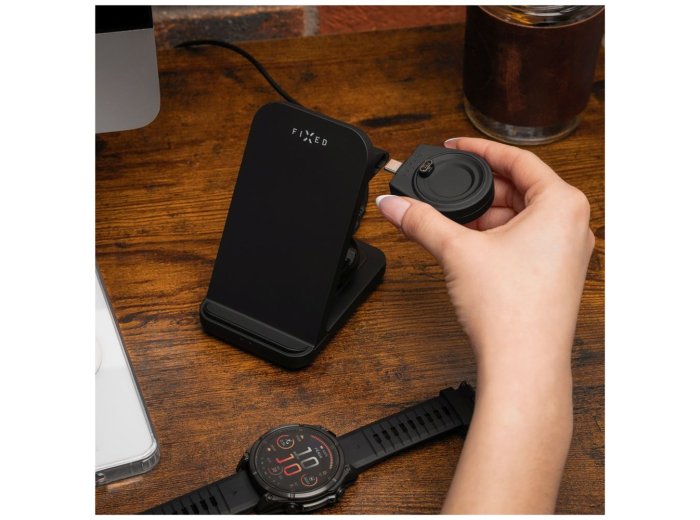 FIXED FIXPOS-GA-BK ładowarka do urządzeń przenośnych Smartwatch, Smartfon, Słuchawki Czarny USB Bezprzewodowe ładowanie Szybkie ładowanie Wewnętrzna