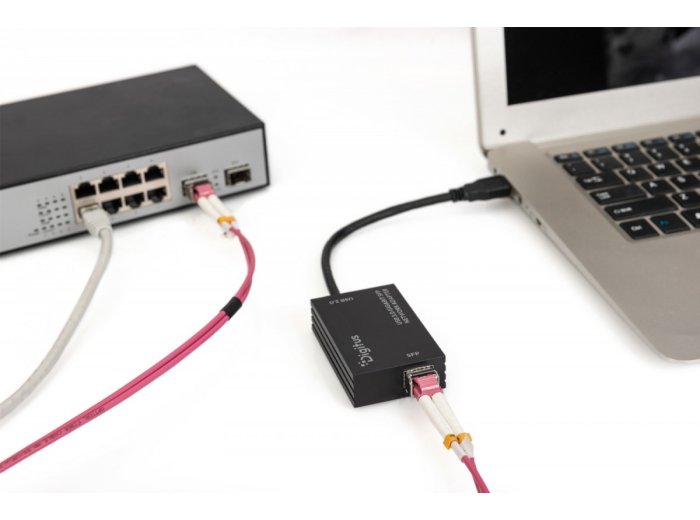 Karta sieciowa USB 3.0 typ A na Gigabit SFP, adapter światłowodowy 1000 Mb/s, moduł SFP sprzedawany osobno