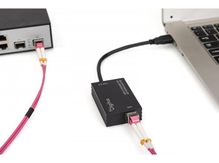 Karta sieciowa USB 3.0 typ A na Gigabit SFP, adapter światłowodowy 1000 Mb/s, moduł SFP sprzedawany osobno