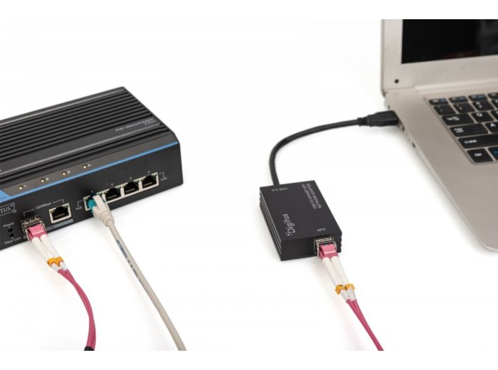 Karta sieciowa USB 3.0 typ A na Gigabit SFP, adapter światłowodowy 1000 Mb/s, moduł SFP sprzedawany osobno