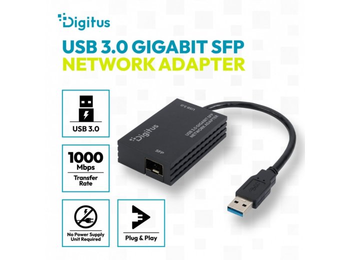 Karta sieciowa USB 3.0 typ A na Gigabit SFP, adapter światłowodowy 1000 Mb/s, moduł SFP sprzedawany osobno