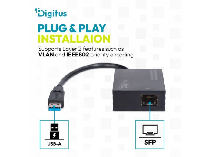 Karta sieciowa USB 3.0 typ A na Gigabit SFP, adapter światłowodowy 1000 Mb/s, moduł SFP sprzedawany osobno