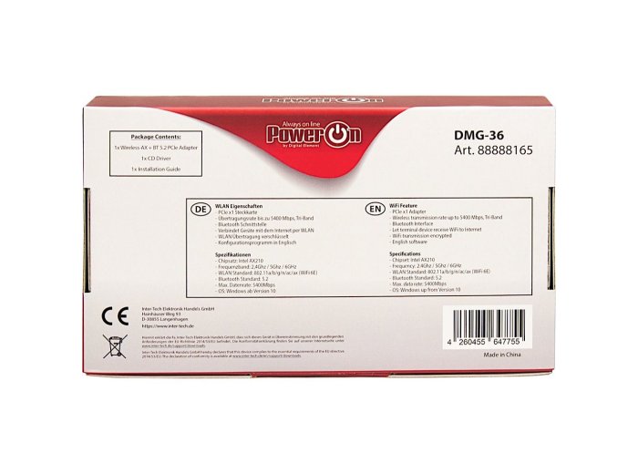 Inter-Tech DMG-36 Wewnętrzny WLAN / Bluetooth 5400 Mbit/s