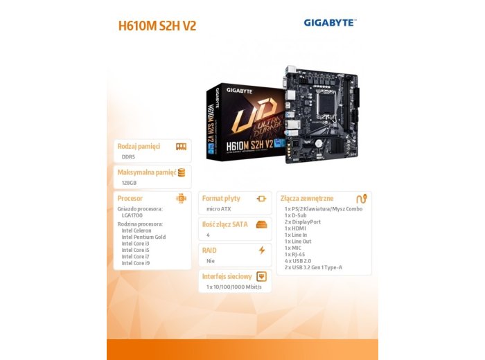 Płyta główna H610M S2H V2 s1700 2DDR 5 DP/HDMI/DSUB M.2 mATX