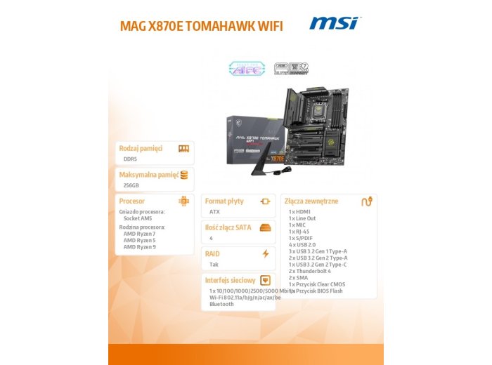 Płyta główna MAG X870E TOMAHAWK WIFI AM5 4DDR5 ATX