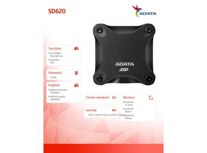Dysk zewnętrzny SSD SD620 512G U3.2A 520/460 MB/s czarny