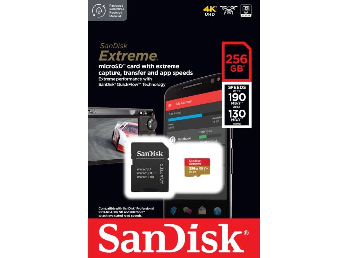 Karta pamięci Extreme microSDXC 256GB 190/130 MB/s A2 V30 U3