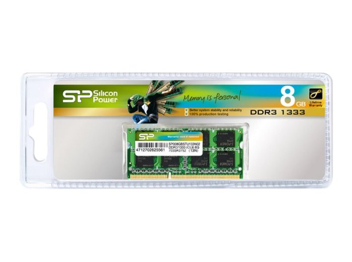 Pamięć RAM Silicon Power SODIMM DDR3 8GB (1x8GB) 1600MHz CL11 1.35V Low Voltage