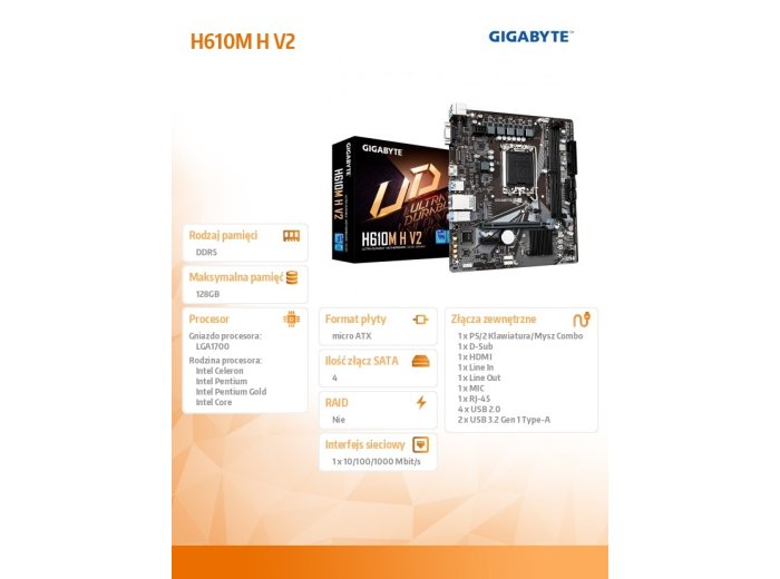 Płyta główna H610M H V2 s1700 2DDR5 HDMI/DSUB M.2 mATX
