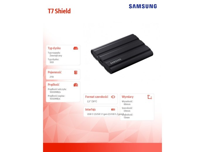 Dysk SSD T7 Shield 2TB USB 3.2, czarny