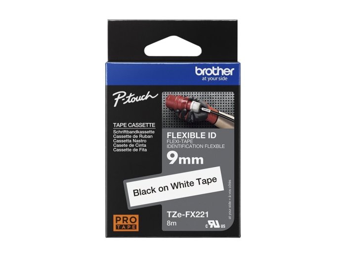 BROTHER TZEFX221 Taśma Brother 9mm BLACK ON WHITE FLEXIBLE ID