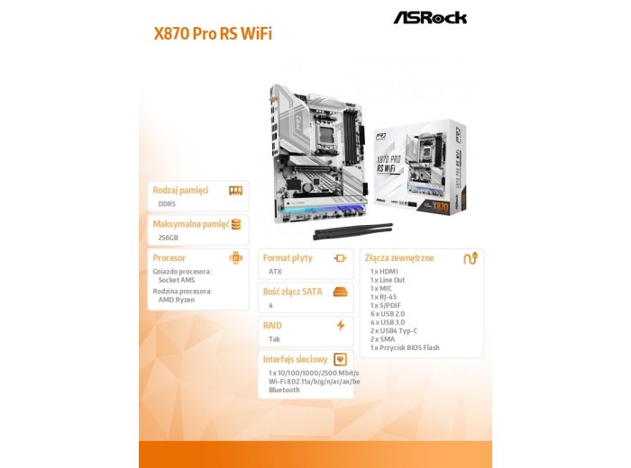Płyta główna X870 PRO RS WIFI AM5 4DDR5 M.2 ATX