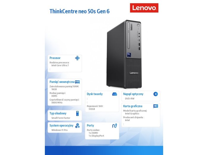 Desktop ThinkCentre Neo 50s SFF 13DM001QPB W11Pro Ultra 7 265/16GB/1TB/INT/3YRS OS