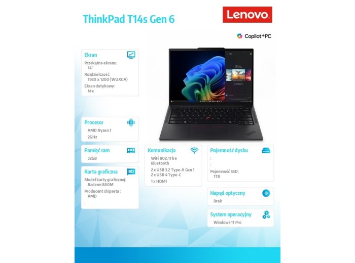 Ultrabook ThinkPad T14s G6 21M1000GPB W11Pro 7 PRO 360/32GB/1TB/INT/14.0 WUXGA/Black/3YRS Premier Support + CO2 Offset