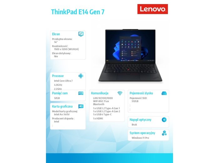 Laptop ThinkPad E14 G7 21U200ABPB W11Pro Ultra 7 258V/32GB/512GB/14.0 WUXGA/Black/1YR Premier Support + 3YRS OS + CO2 Offset
