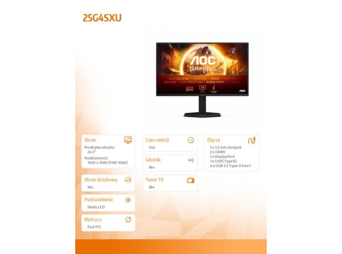 Monitor 25G4SXU 24.5 cala 300Hz Fast IPS HDMIx2 DP Pivot
