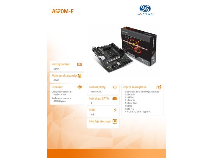Płyta główna A520M-E AM4 2DDR4 mATX
