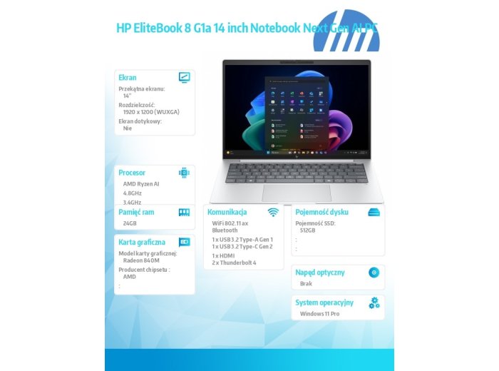 Laptop EliteBook 8 G1a Ryzen AI 5 PRO 340  512GB/24GB/W11P/14.0  C51H2ET