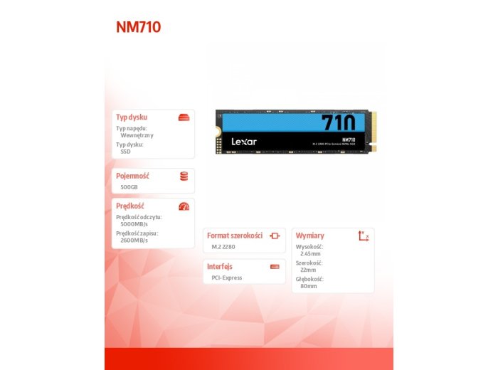 Dysk SSD NM710 500GB NVMe M.2 2280 5000/2600MB/s