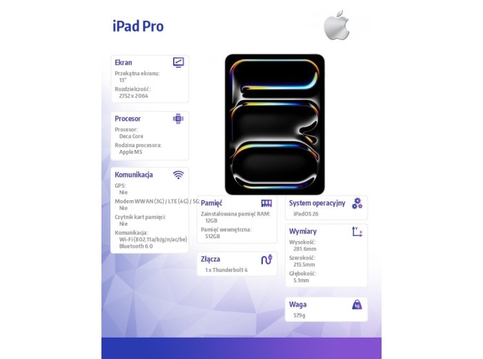 iPad Pro 13 cali Wi-Fi 512 GB ze standardowym szkłem - Srebrny