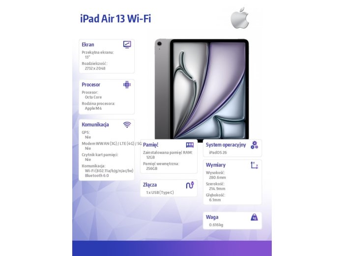 iPad Air 13 cali Wi-Fi 256GB Gwiezdna szarość