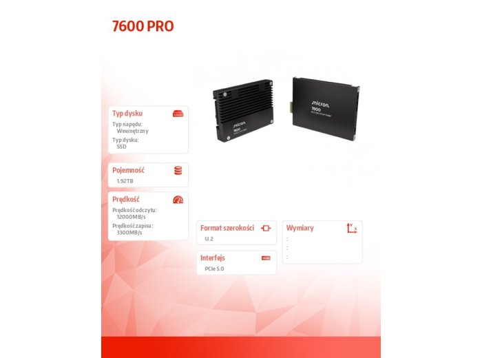 Dysk SSD 7600PRO 1920GB NVMe U.2 15mm Single pack