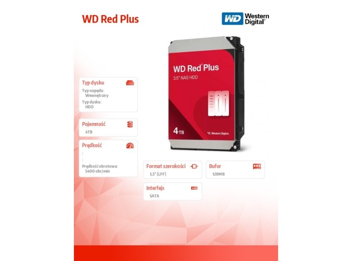 Dysk HDD Red Plus 4TB 3,5'' 128MB/5400RPM WD40EFZZ