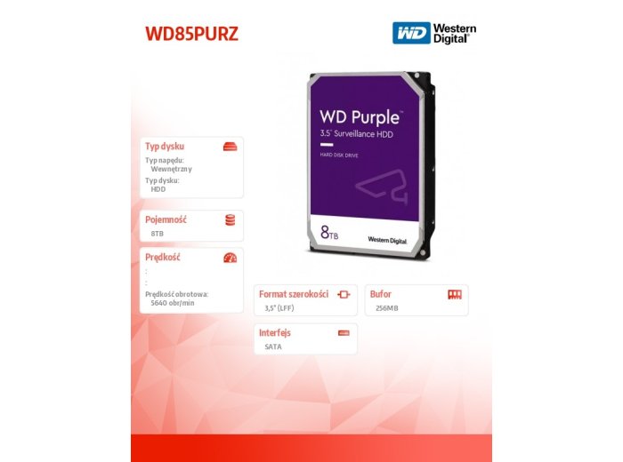 Dysk twardy Purple 8TB 3,5 cala WD85PURZ