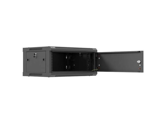 Szafa instalacyjna rack wisząca 19 cali 4U 600x450 czarna drzwi metalowe (flat pack)