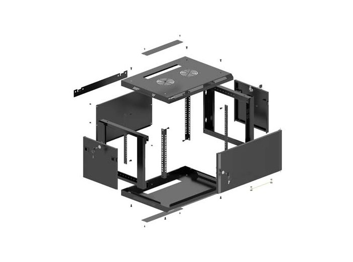 Szafa instalacyjna rack wisząca 19 cali 4U 600x450 czarna drzwi metalowe (flat pack)