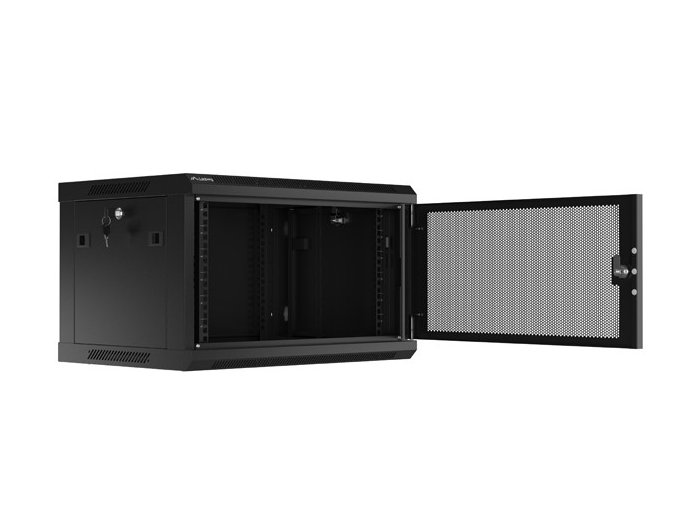 Szafa wisząca 19 cali 6U 600x450 drzwi perforowane (flat pack) czarna