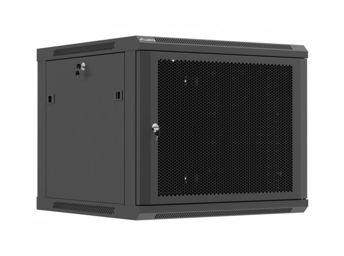 Szafa instalacyjna rack wisząca 19 cali 9U 600x600 czarna drzwi perforownae ( flat pack)