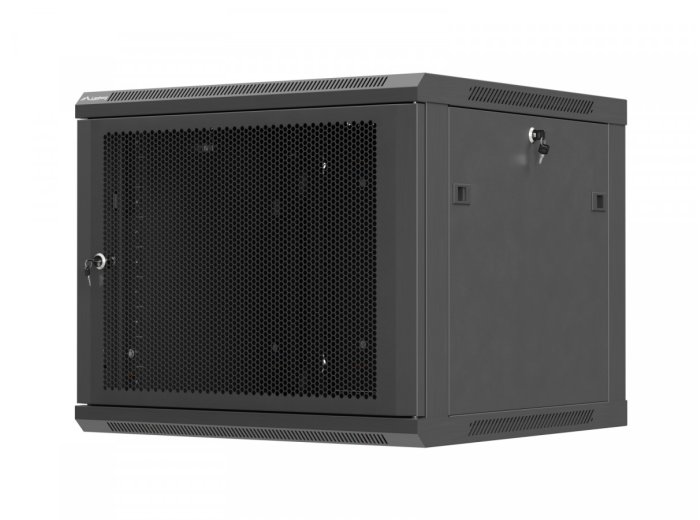 Szafa instalacyjna rack wisząca 19 cali 9U 600x600 czarna drzwi perforownae ( flat pack)