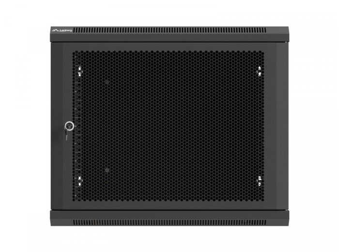 Szafa instalacyjna rack wisząca 19 cali 9U 600x600 czarna drzwi perforownae ( flat pack)