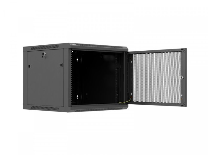 Szafa instalacyjna rack wisząca 19 cali 9U 600x600 czarna drzwi perforownae ( flat pack)