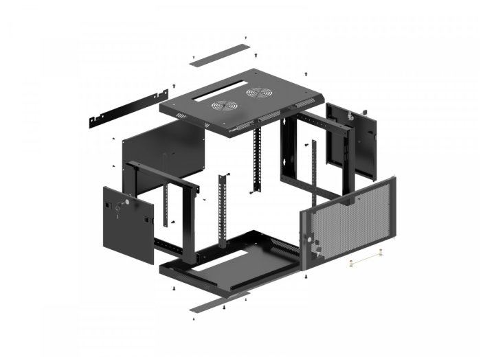 Szafa instalacyjna rack wisząca 19 cali 9U 600x600 czarna drzwi perforownae ( flat pack)