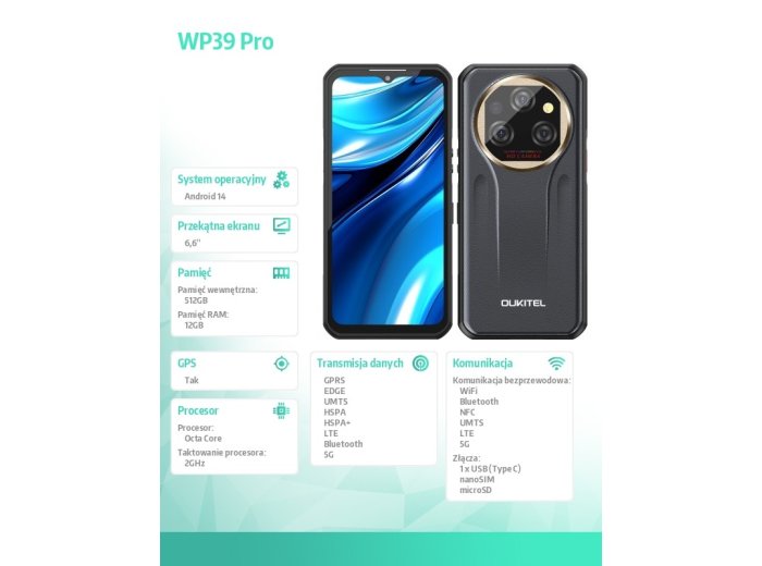 Smartfon WP39 Pro 5G 12/512GB IP69K Złoty
