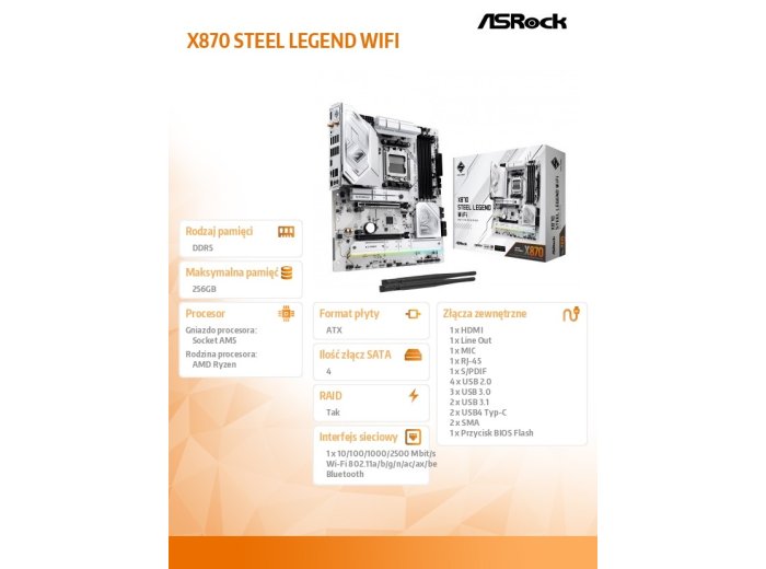 Płyta główna X870 STEEL LEGEND WIFI AM5 4DDR5 M.2 ATX