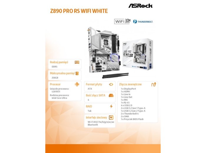 Płyta główna Z890 PRO RS WIFI WHITE ATX