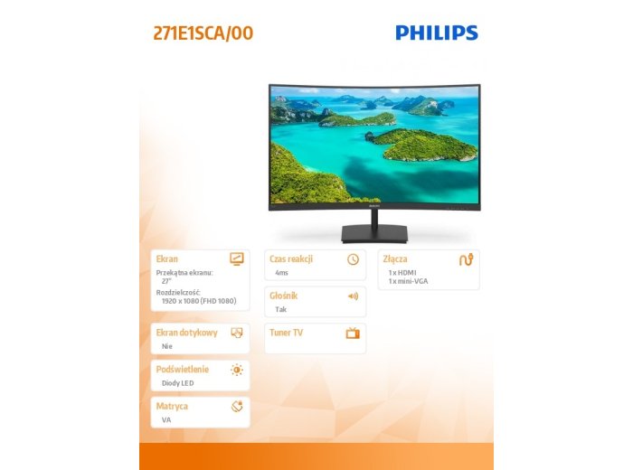 Monitor 271E1SCA 27 cali Curved VA HDMI FreeSync