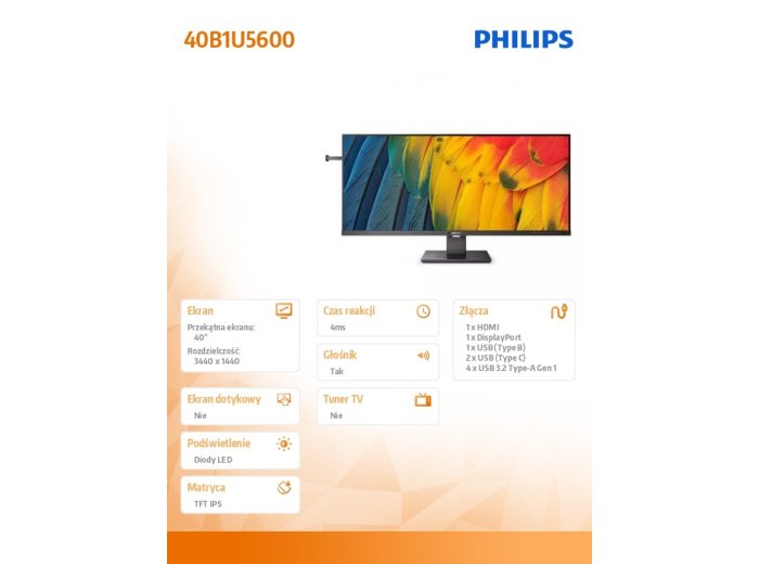 Monitor 40 cali 40B1U5600 IPS HDMI DP USB-C HAS Głośniki