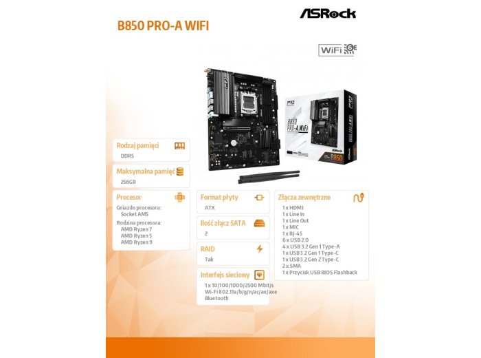 Płyta główna B850 PRO-A WIFI AM5 4DDR5 ATX