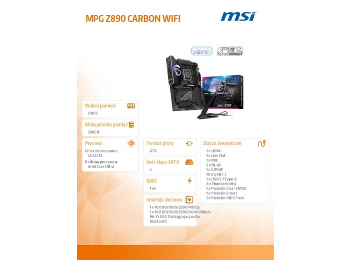 Płyta główna MPG Z890 CARBON WIFI s1851 4DDR5 HDMI/DP ATX