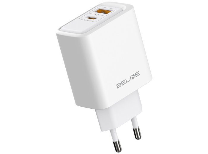 Ładowarka sieciowa 45W USB-A/USB-C GaN PD biała