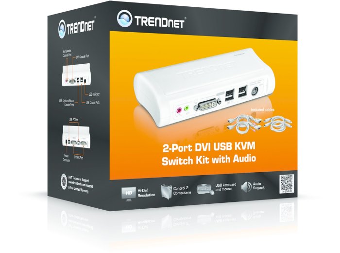 TRENDnet KVM Switch 2-Port DVI/USB/Audio mit Kabeln