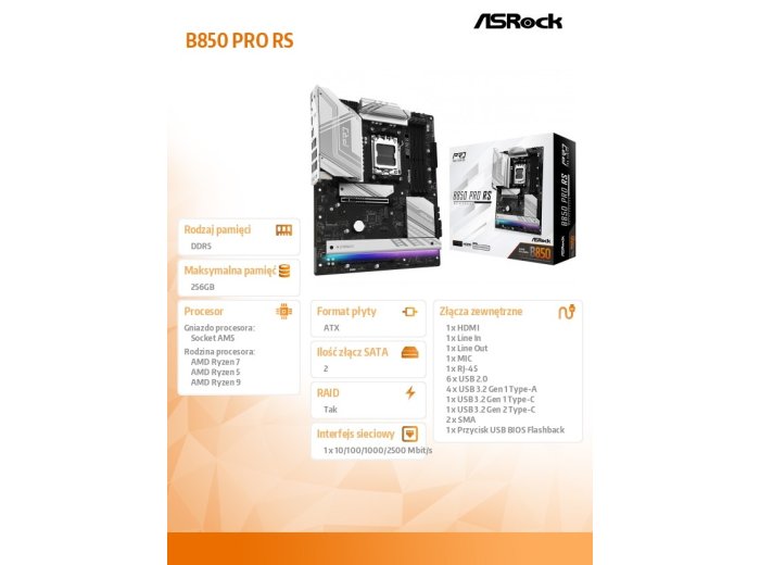 Płyta główna B850 PRO RS AM5 4DDR5 ATX