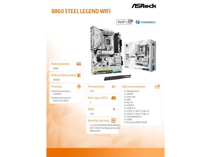 Płyta główna B860 Steel Legend WiFi s1851 4DDR5 TB ATX