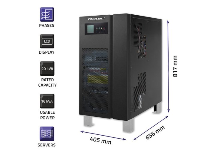 Zasilacz awaryjny UPS 3-fazowy | 20kVA | 16kW | LCD | EPO | SNMP | USB | On-line | Low frequency