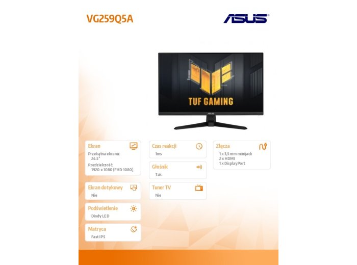 Monitor 25 cali VG259Q5A IPS 200Hz 0.3MS HDMI DP